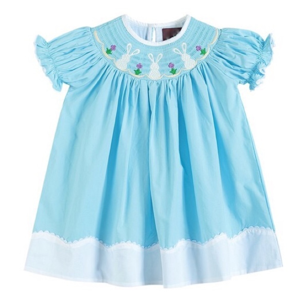 🐰ARRIVED Bunny Smocked Bishop Dress Blue 1420